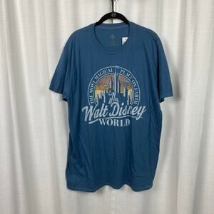 Walt Disney World Blue Cotton Castle Print T-Shirt Sz.XL NWT